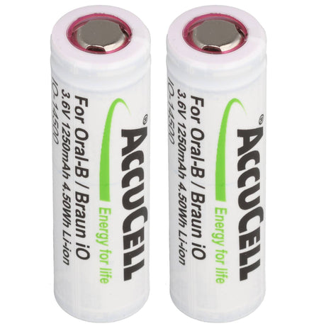 AccuCell 1250mAh Akku komaptibel für Braun IO 6, 7, 8, 9, 10, 3,7 Volt, 48,8x14,1mm (2 St.)