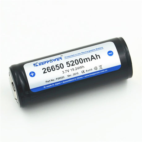 Keeppower 26650 - 5200mAh, 3,6V - 3,7V Li-Ion-Akku PCB geschützt