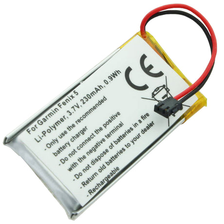 AccuCell Akku passend für Garmin Fenix 5, Li-Polymer, 3,7V, 230mAh, 0,9Wh, Garmin 361-00097-00, 361-00098-00