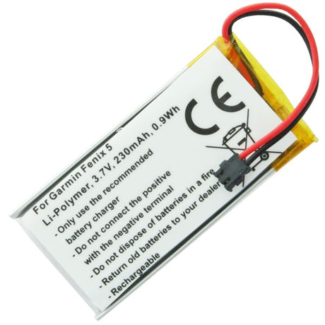AccuCell Akku passend für Garmin Fenix 5, Li-Polymer, 3,7V, 230mAh, 0,9Wh, Garmin 361-00097-00, 361-00098-00