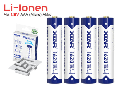 Xtar AAA 1,5V 1620mWh (ca. 1000mAh) (Micro, LR03) Li-Ionen-Akku (Wiederaufladbar) mit *Indikator (4 St.)