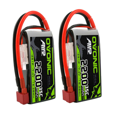 OVONIC 2S 35C 7,4 V 2200 mAh kurzer LiPo-Akku mit T-Stecker für Flugzeughubschrauber (2 St.)