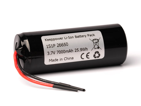 Keeppower 1S1P 26650 3,6V 3,7V (4,2V) *7000mAh Li-Ion-Akku **PCB geschützt, mit Kabelanschluss
