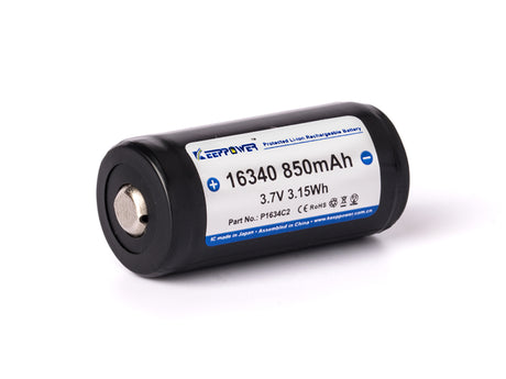 Keeppower 16340 - 850mAh 3,6V - 3,7V (Pluspol erhöht) Li-Ion-Akku P1634C2