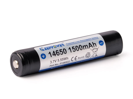 KEEPPOWER Li-Ionen-Akku 14650, 1500mAh, 3,6V bis 3,7V, mit PCB Schutzschaltung (Pluspol erhöht)