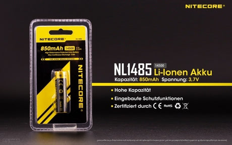 Nitecore 14500 - 850mAh, 3,6V - 3,7V NL1485 Li-Ion-Akku