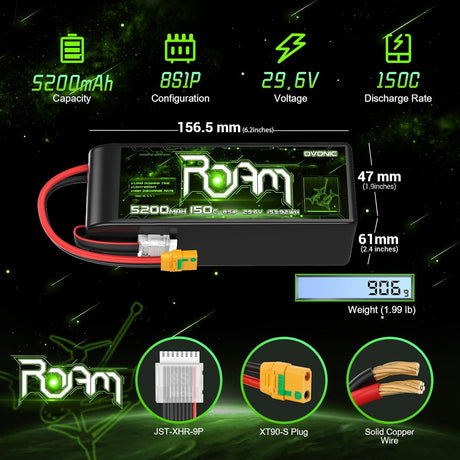Ovonic Roam Series 8S LiPo Akku 5200mAh 8S1P 150C 29,6V XT90-S Anti Blitz Stecker