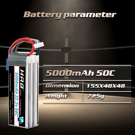 HRB 6S 5000mAh 22,2 V 50C EC5 LiPo Akku