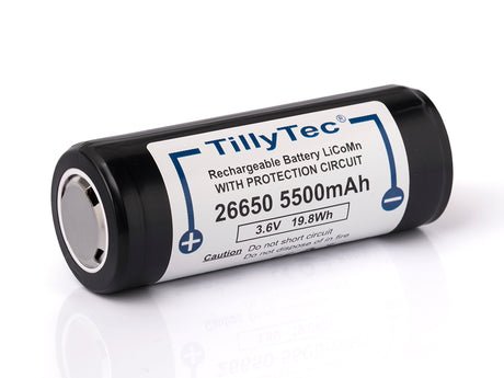 TillyTec 26650 - 5500mAh, 3,6V - 3,7V Li-Ion-Akku PCB geschützt
