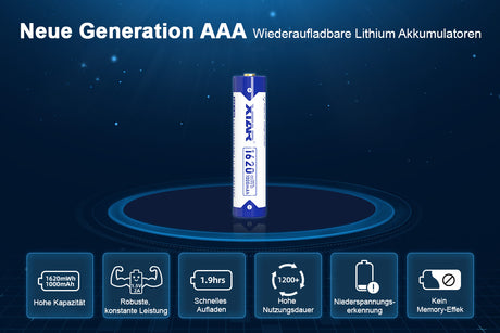 Xtar AAA 1,5V 1620mWh (ca. 1000mAh) (Micro, LR03) Li-Ionen-Akku (Wiederaufladbar) mit *Indikator