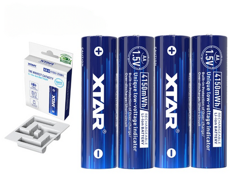 XTAR 1,5 V AA Li-Ion Akku – 4er-Set Mignon LR6 2500 mAh / 4150 mWh mit Kapazitätsindikator