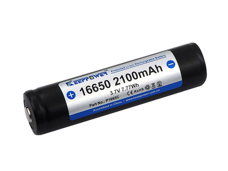 Keeppower 16650 mit 2100mAh 3,6V - 3,7V Li-Ion-Akku geschützt (Pluspol erhöht)