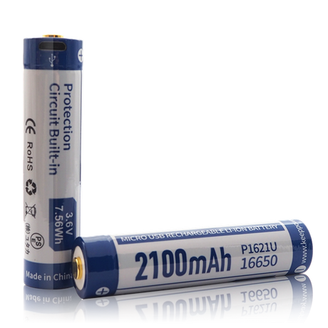 Keeppower 16650 - 2100mAh, Li-Ion 3,7V - 3,6V - PCB geschützt mit USB Lademöglichkeit P1621U