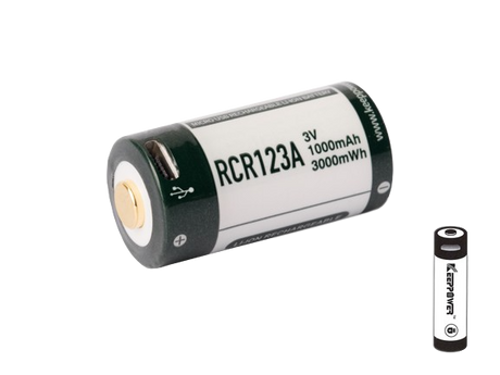 Keeppower RCR123A - 3V - 1000mAh Lithium Ionen Akku (Wiederaufladbar über micro USB)