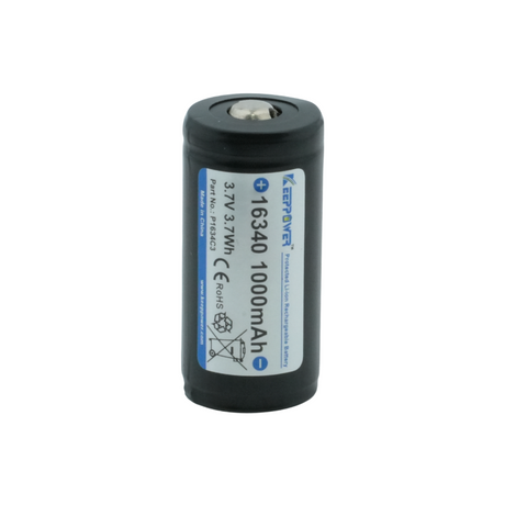 Keeppower 16340 - 1000mAh 3,6V - 3,7V (Pluspol erhöht) Li-Ion-Akku P1634C3