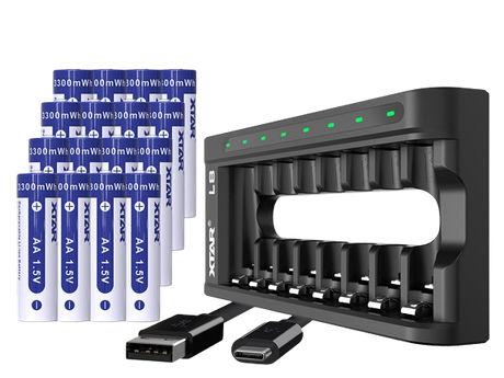 Xtar L8 – Ladegerät + 16x AA (Mignon) LR6 1,5V Li-Ion Akkus